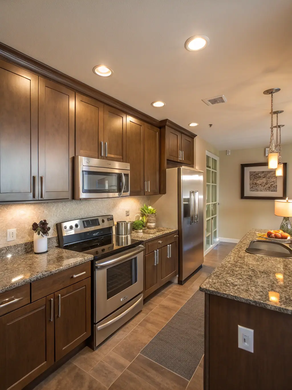 A state-of-the-art kitchen in a penthouse suite, equipped with premium appliances, marble countertops, and custom cabinetry, highlighting the modern amenities and sophisticated design of Enwan Residance.